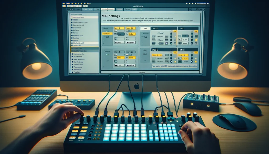 Two controllers for drums and synths with Ableton Live in the background