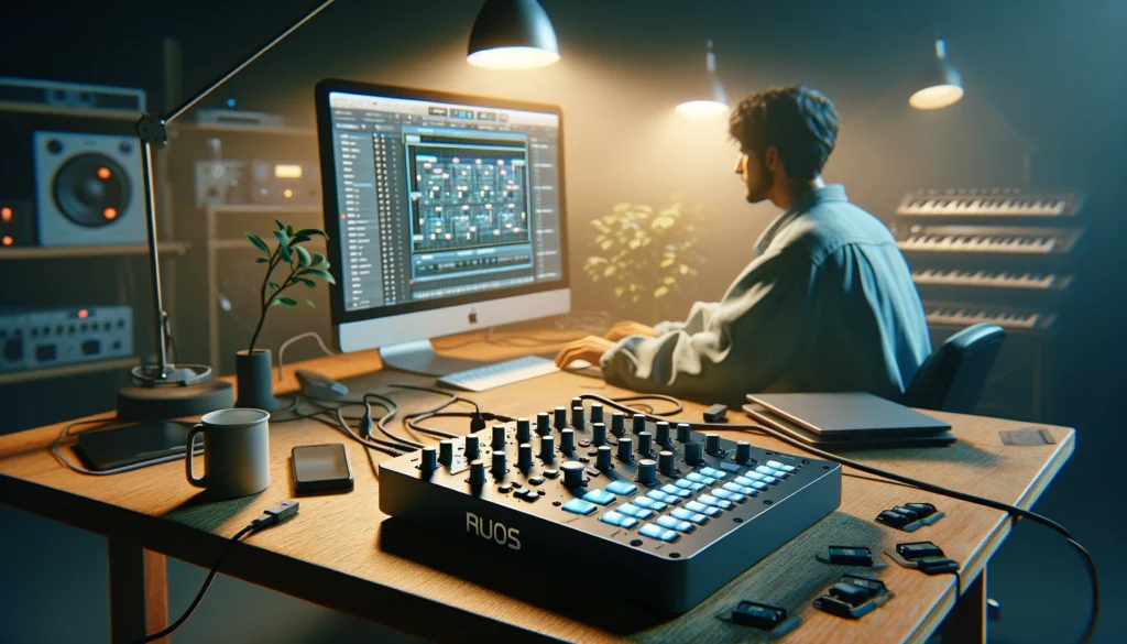 A musician using third-party software to remap MIDI controls on a hardware surface with originally limited reprogramming capabilities.