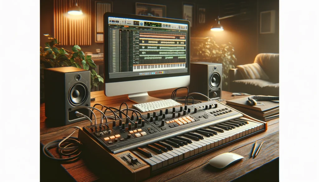 Casio keyboard connected to DAW on computer, showcasing MIDI integration