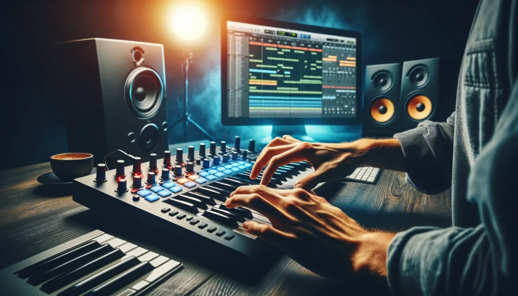 How to Connect a MIDI Controller: "Musician using MIDI controller to play virtual instruments in DAW