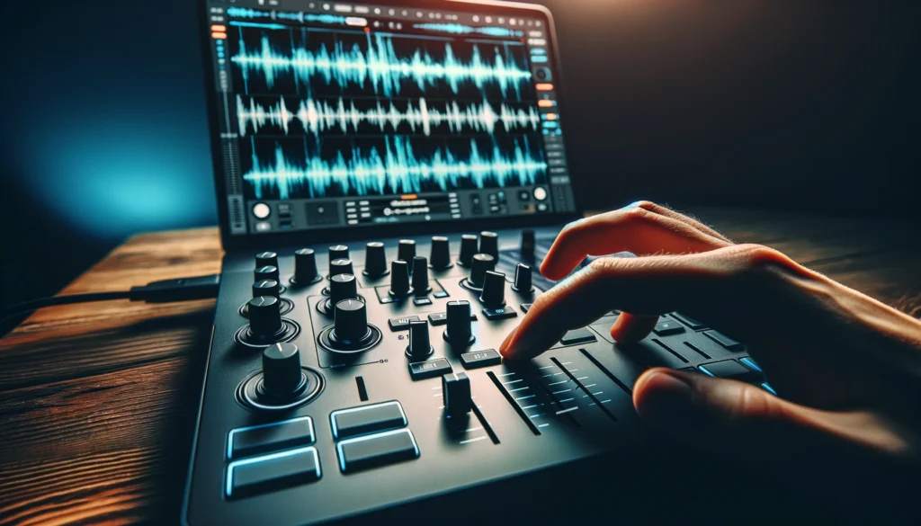 Musician uses MIDI controller with DJ software for realistic scratch effects