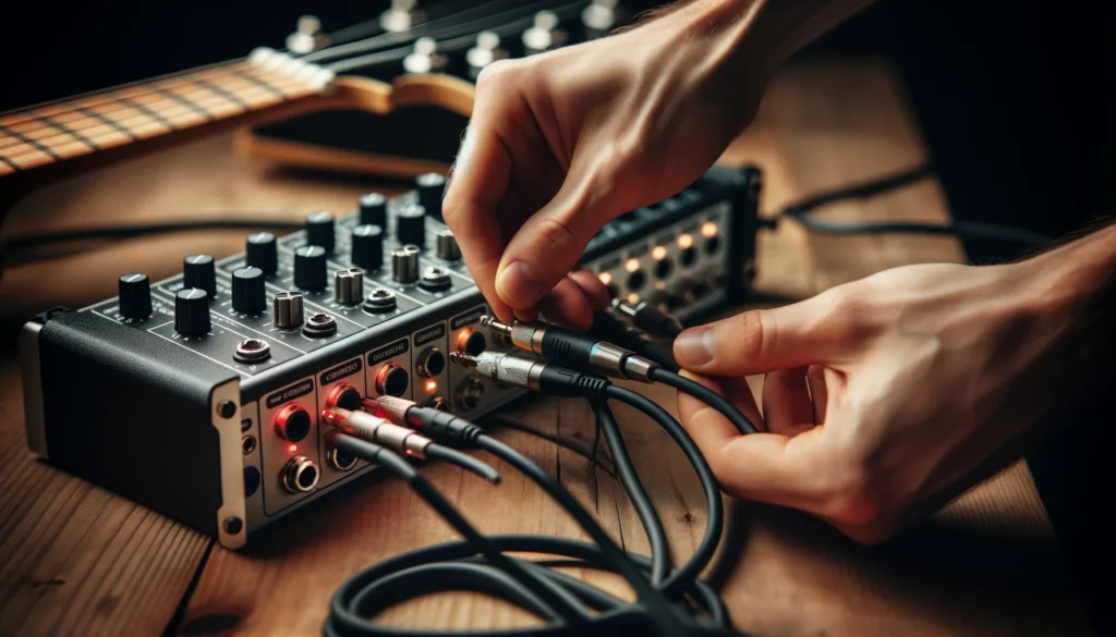 Musician connects MIDI controller to two amps, highlighting setup details