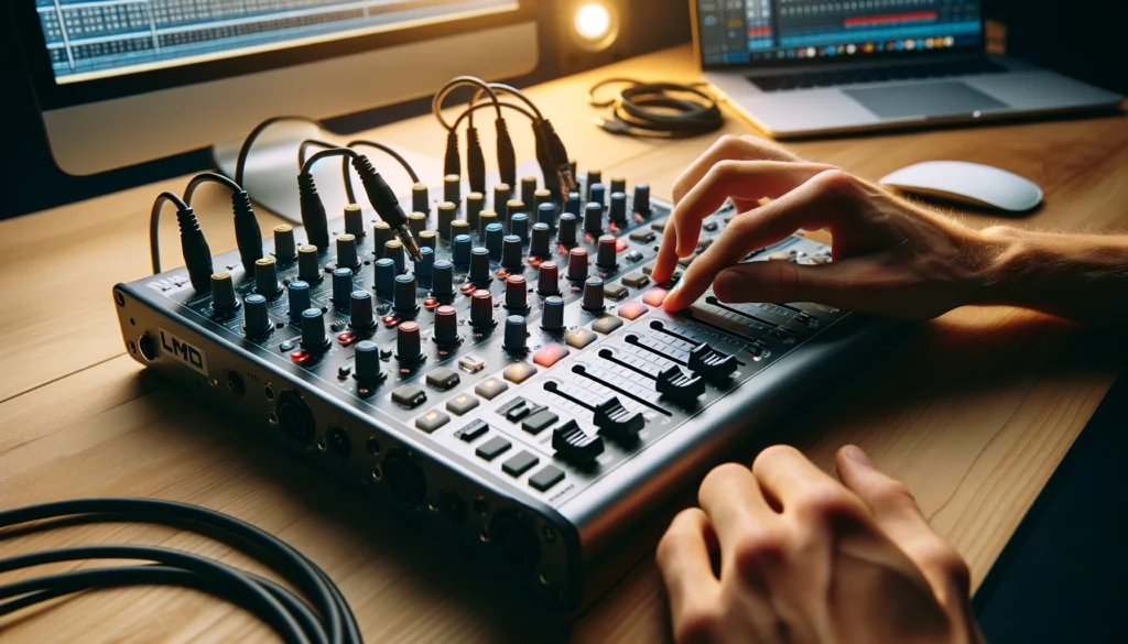 Configuring a mixer for MIDI control with mapping software and MIDI cables
