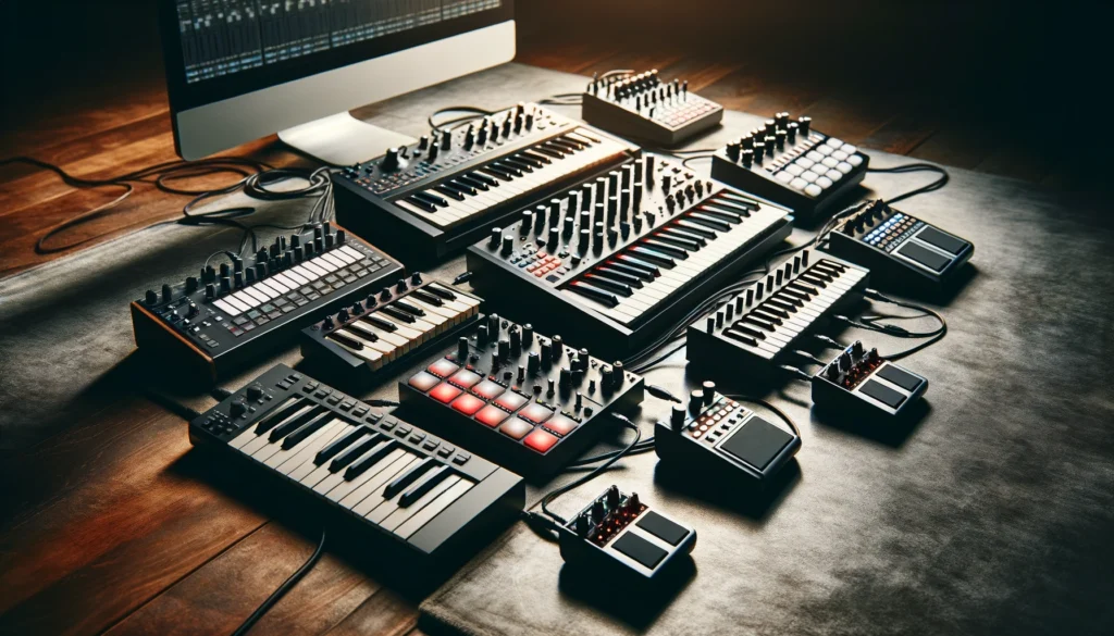 Work As Loopers: "Array of MIDI controllers connected to a computer for music production