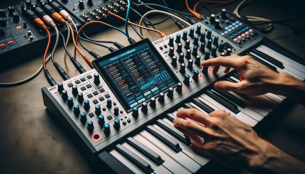 Musician selects programs on MIDI keyboard to control external synths