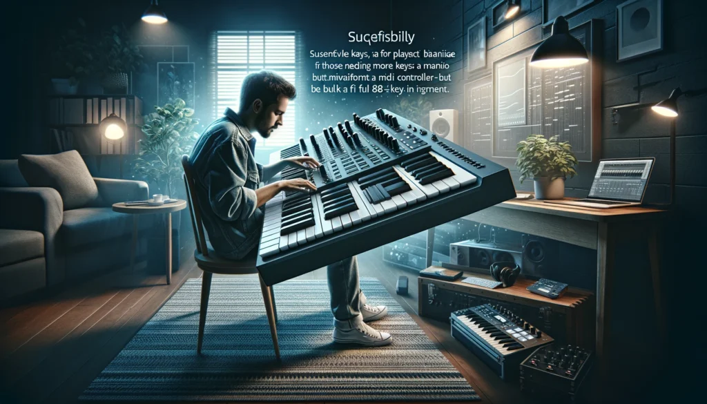 Captures the balance between portability and playability of a 49-key MIDI controller, perfect for a variety of music production needs