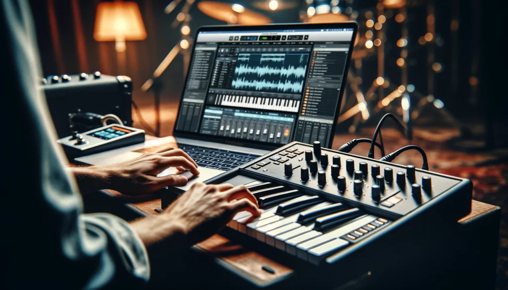 A modern live performance setup showcasing MainStage integration with MIDI controllers.