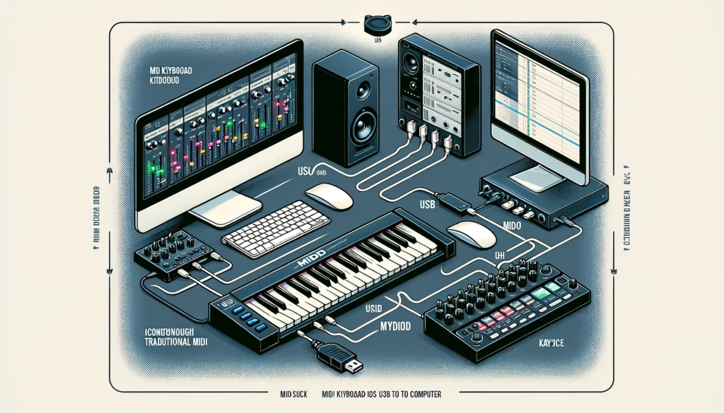 An informative diagram illustrating MIDI keyboard connections.