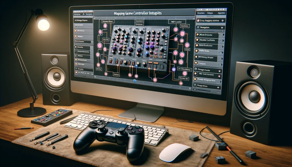 Mapping Controller Inputs to MIDI Controls," the image illustrates the detailed steps in customizing a game