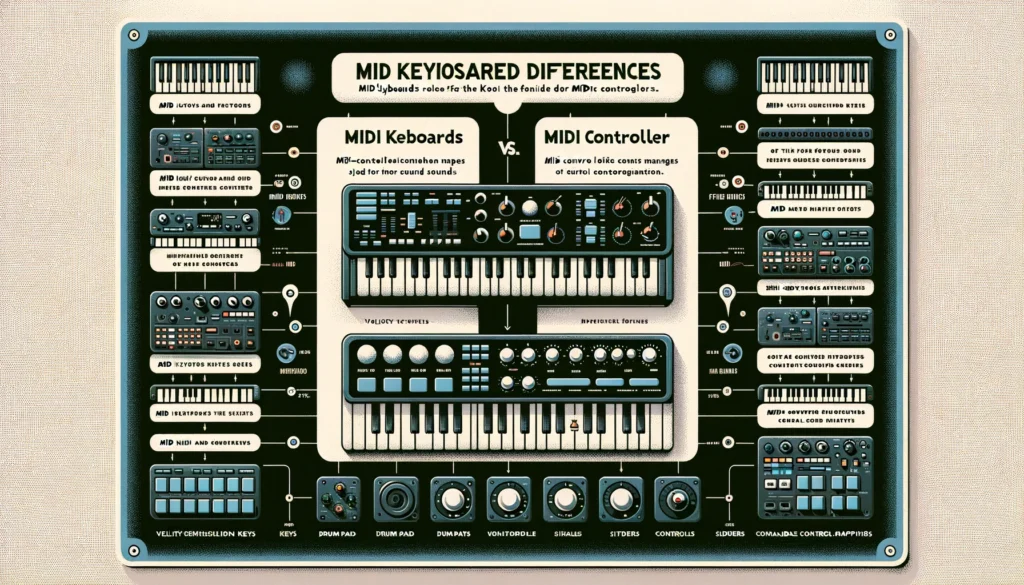 Infographic detailing differences between MIDI keyboards and controllers