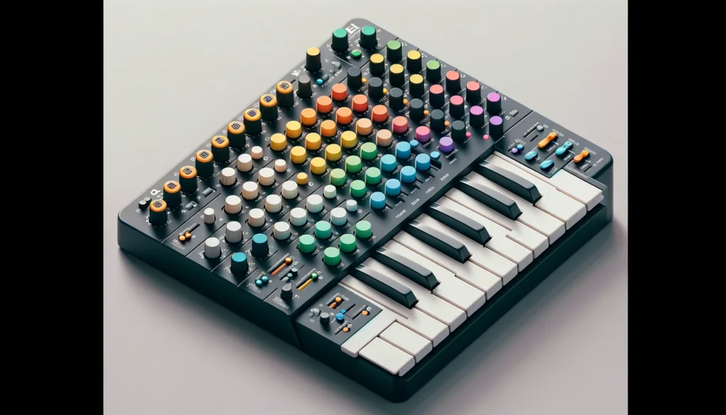 -coded MIDI keyboard illustrating channel control.




