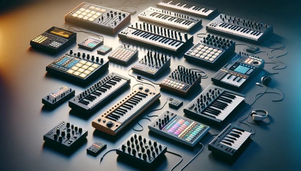 Showcases a variety of MIDI controllers, emphasizing the diversity and creative potential
