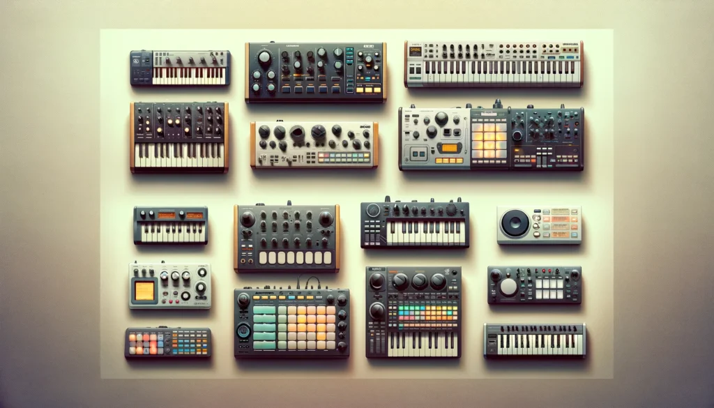 Evolution of MIDI controllers from Six-Trak to modern devices.




