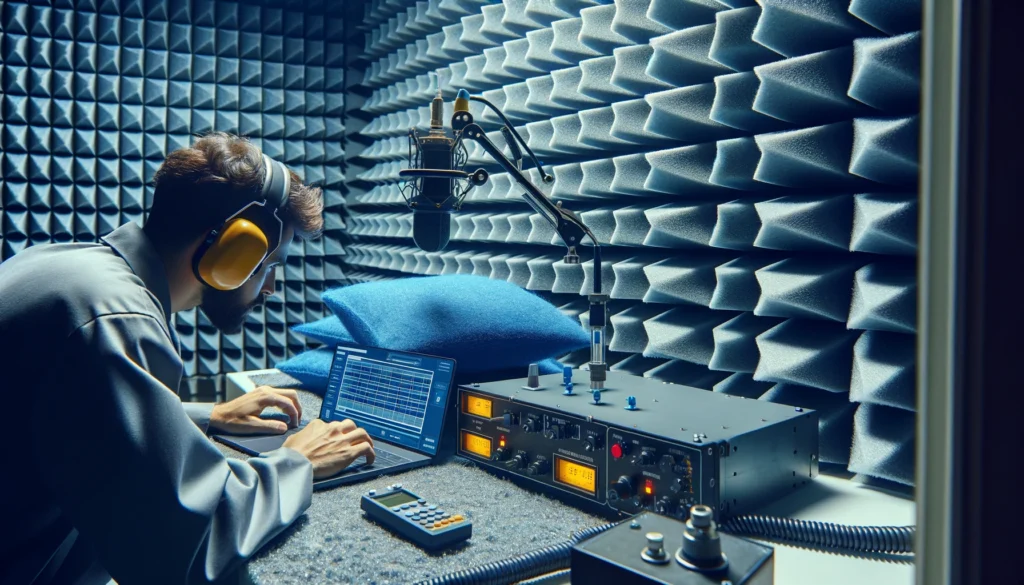 Acoustic foam panel being tested in an anechoic chamber.
