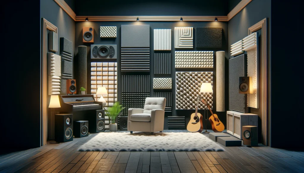 Recording studio with different types of acoustic foam for effective sound control