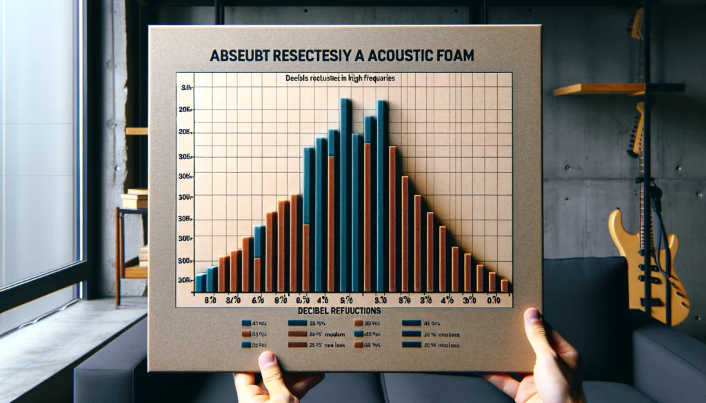 Graph showing frequency ranges impacted by acoustic foam, highlighting effectiveness at medium and high frequencies