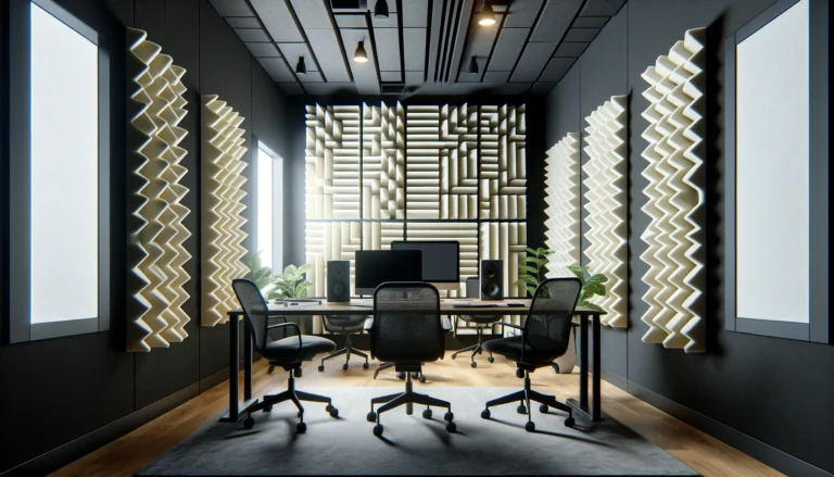 Acoustic eggcrate foam panels installed in a music studio, office, and auditorium for sound improvement.
