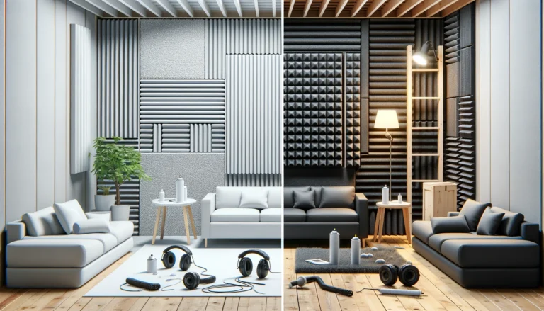 Comparison between acoustic foam panels and acoustic spray foam for sound absorption in different settings.