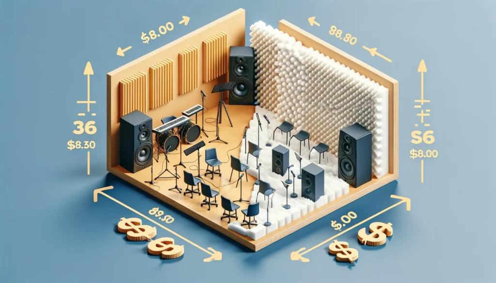 Comparison of costs between acoustic foam panels and acoustic spray foam, showing foam panels as more affordable for small spaces and spray foam as cost-effective for larger venues