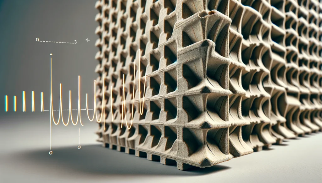 Close-up of egg crate material used as an acoustic panel.