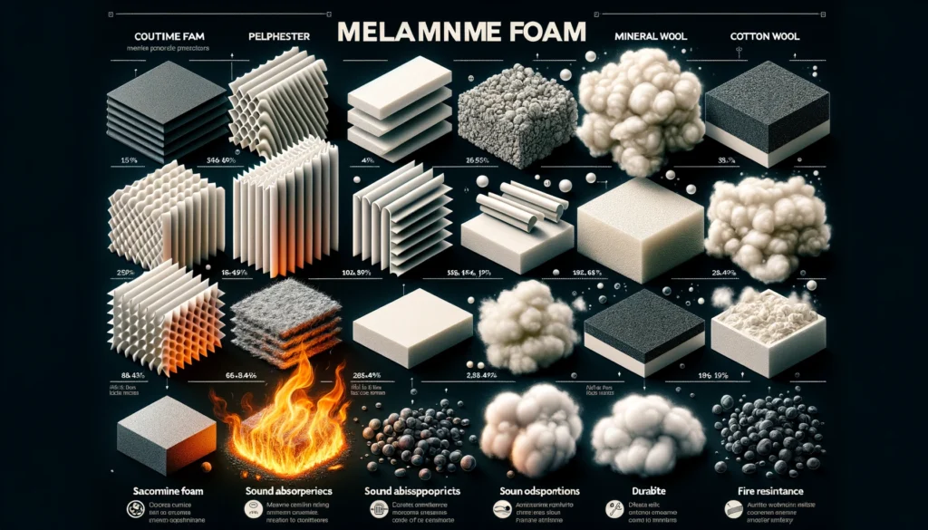 Comparison of alternatives to melamine foam: polyester acoustic panels, mineral wool, and cotton batt insulation