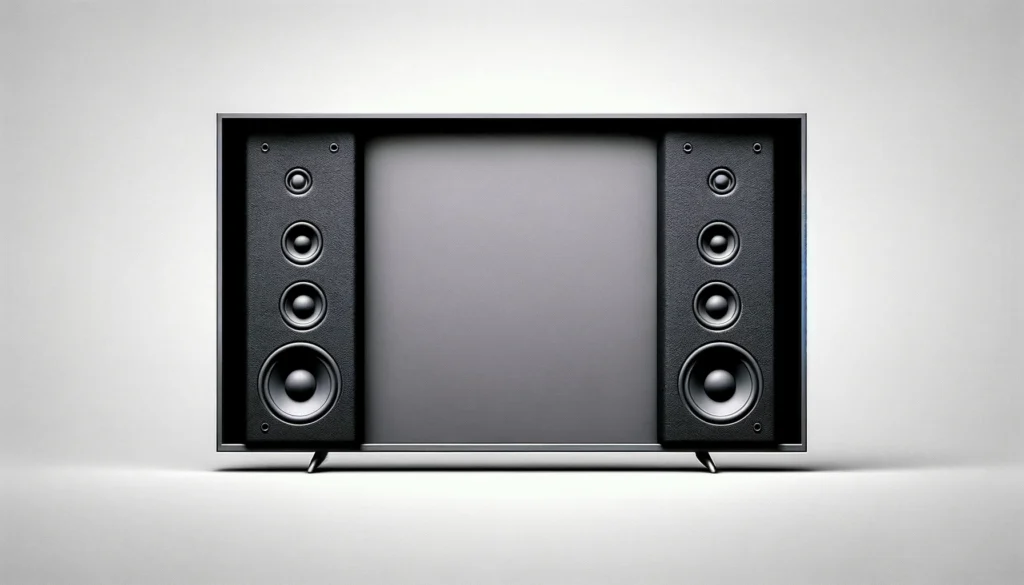 A flat screen TV with small, inadequate built-in speakers facing backwards or downwards.