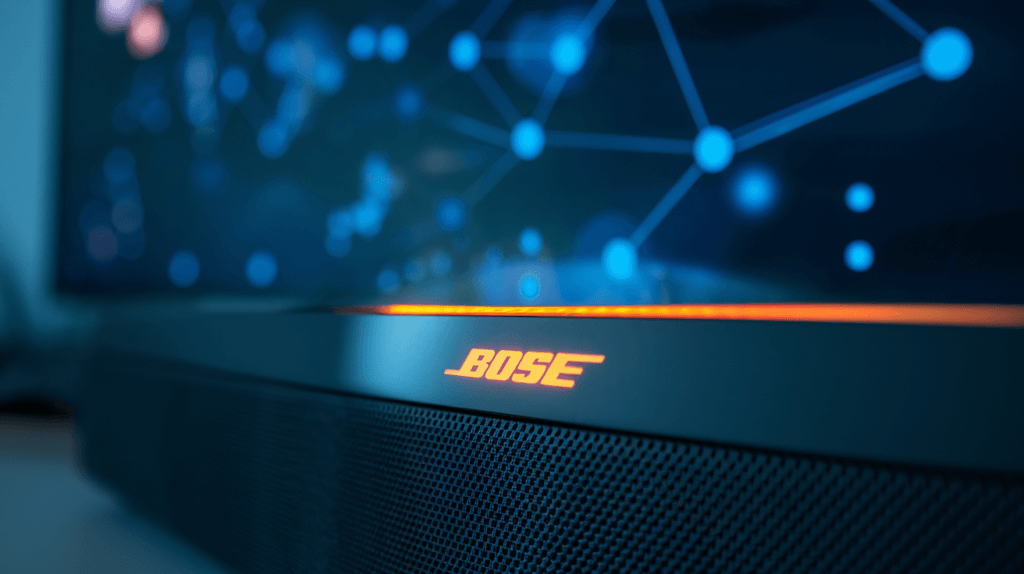 Close-up view of Bose soundbar's orange indicator light signaling connectivity issues