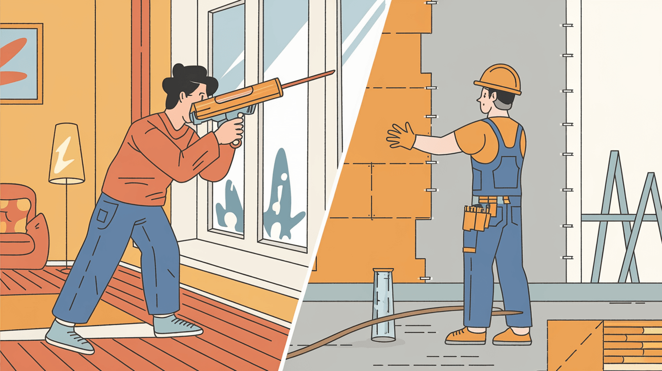 lit illustration of DIY soundproofing with caulk vs professional MLV wall installation