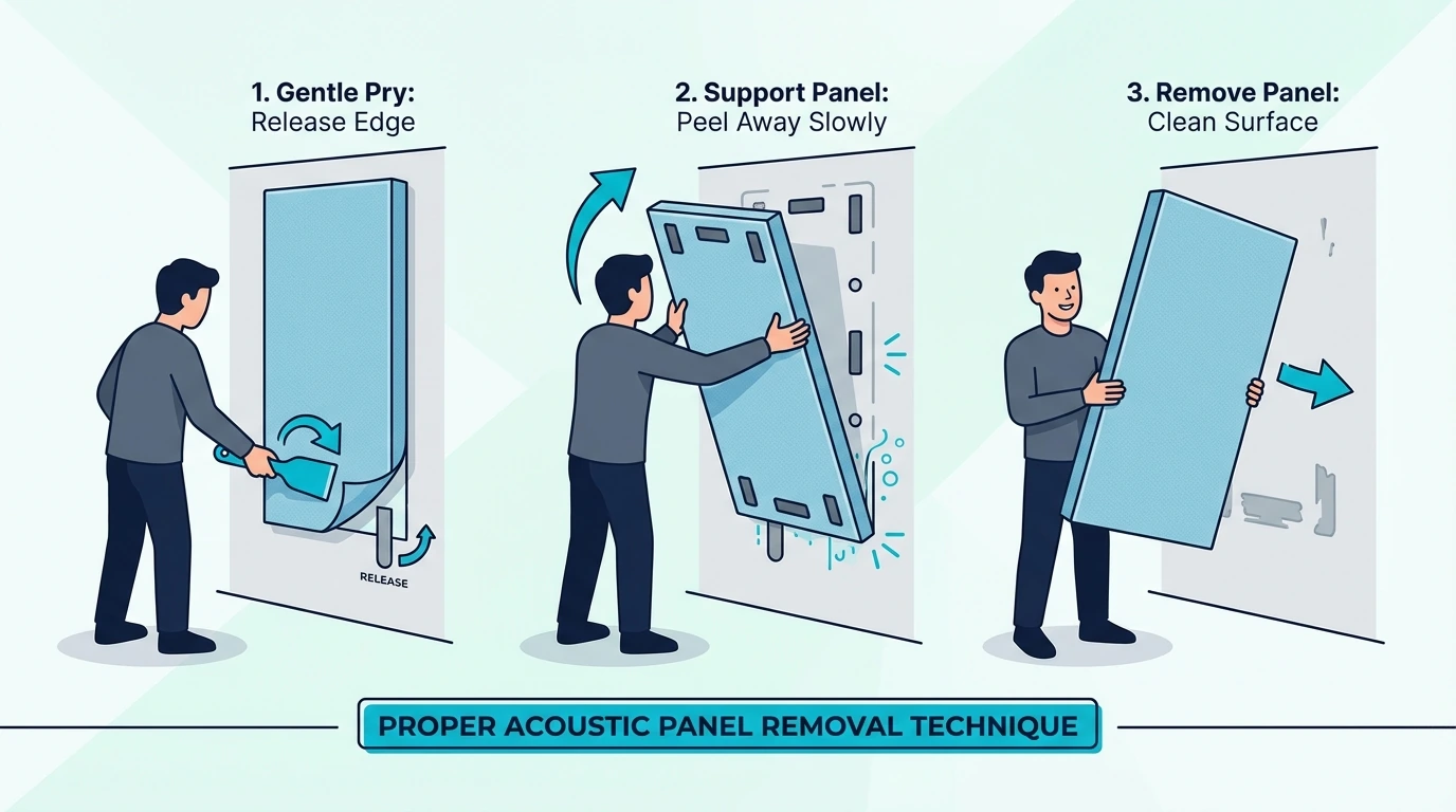 Removing acoustic panel from wall