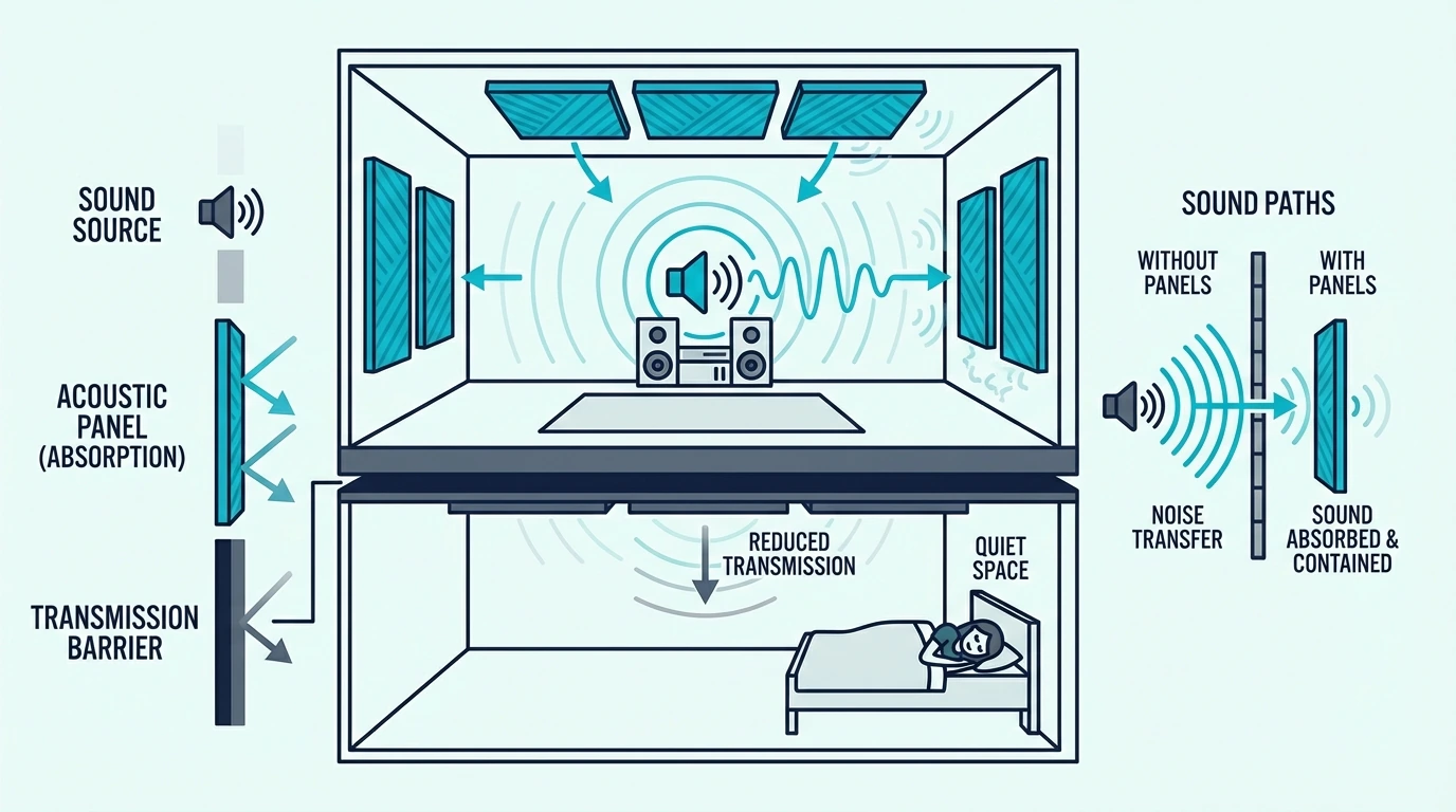 Apartment sound transmission cutaway for do acoustic panels keep sound in