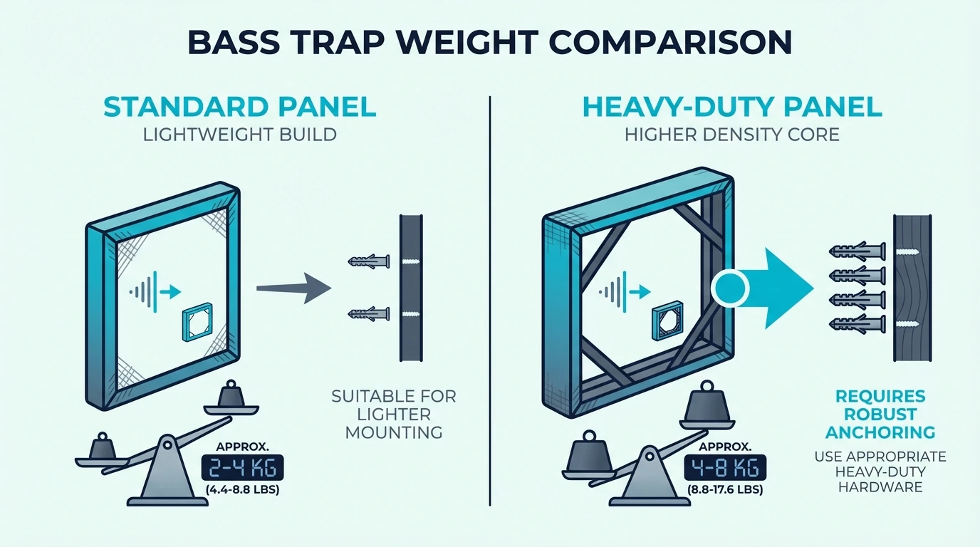 Weight comparison for standard bass trap panels