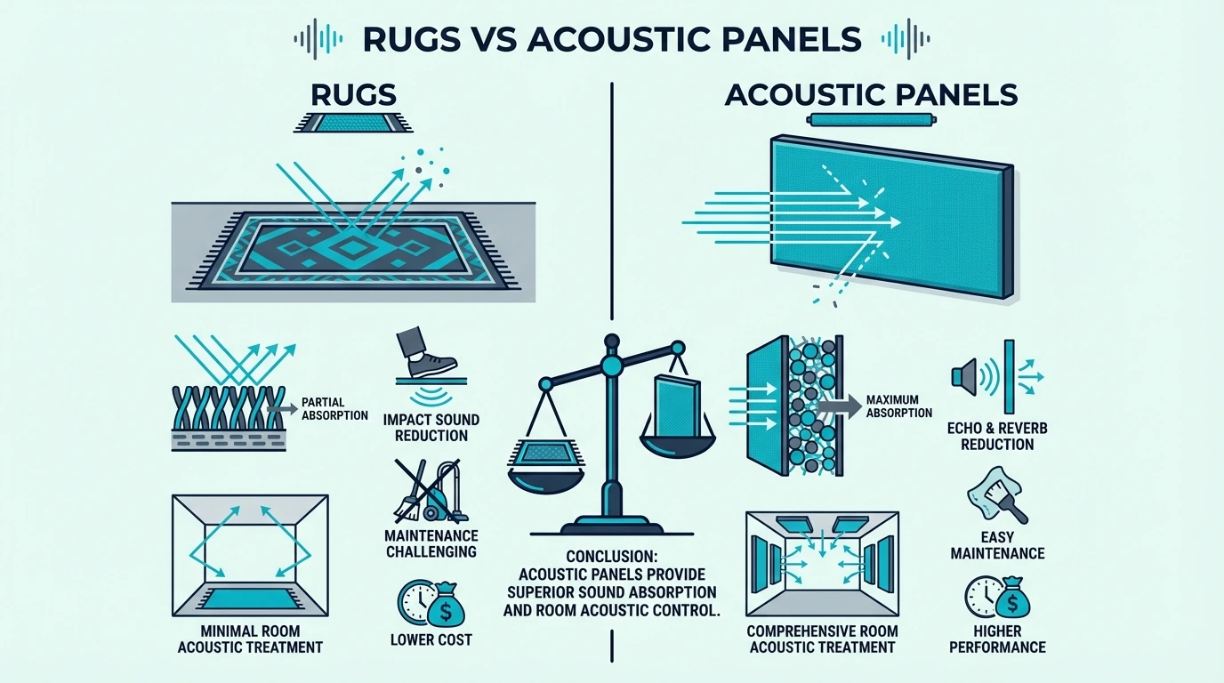 Comparison chart for rugs versus acoustic panels