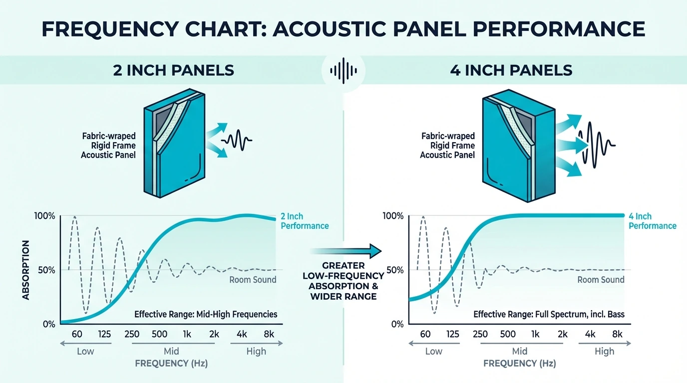 Frequency absorption chart for 2-inch and 4-inch panels