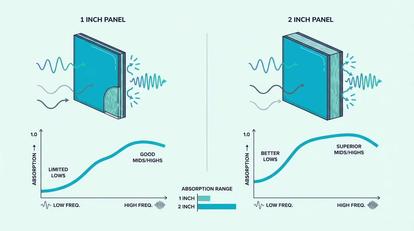 Frequency response comparison for 1-inch and 2-inch panels