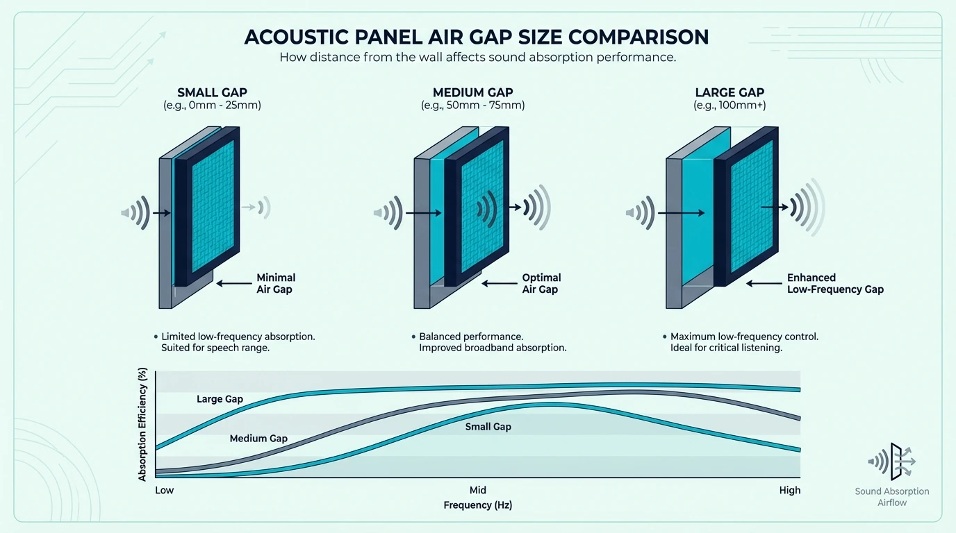 Comparison of different acoustic panel air gap sizes