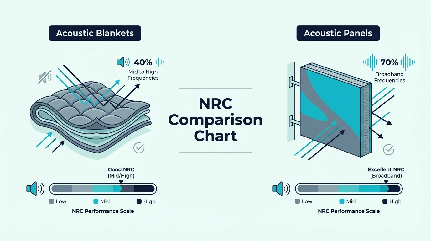 NRC comparison chart for acoustic blankets and panels