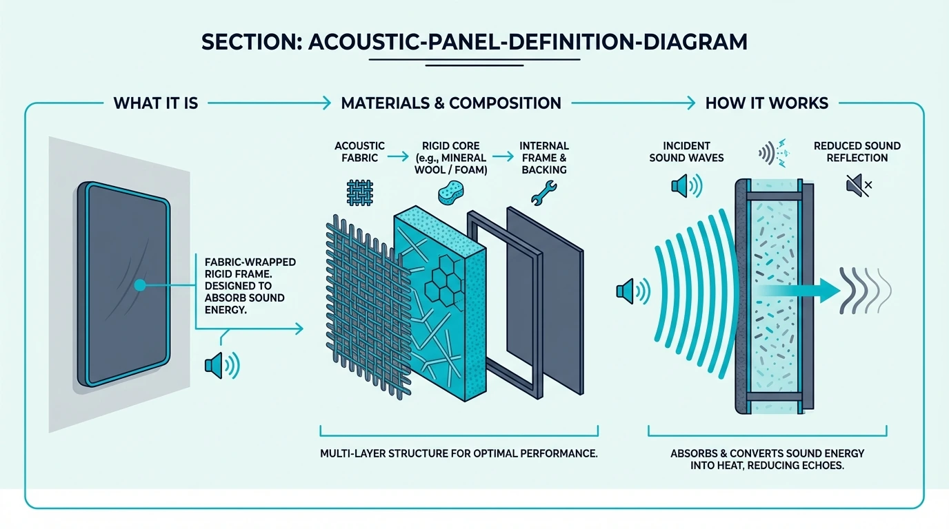 Diagram explaining what an acoustic panel does in a room