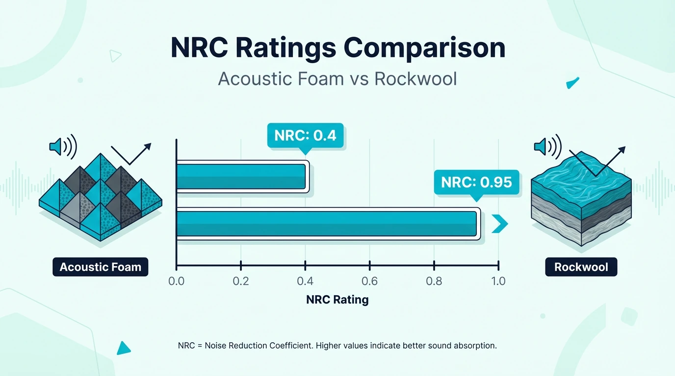 NRC rating comparison between acoustic foam and Rockwool panels