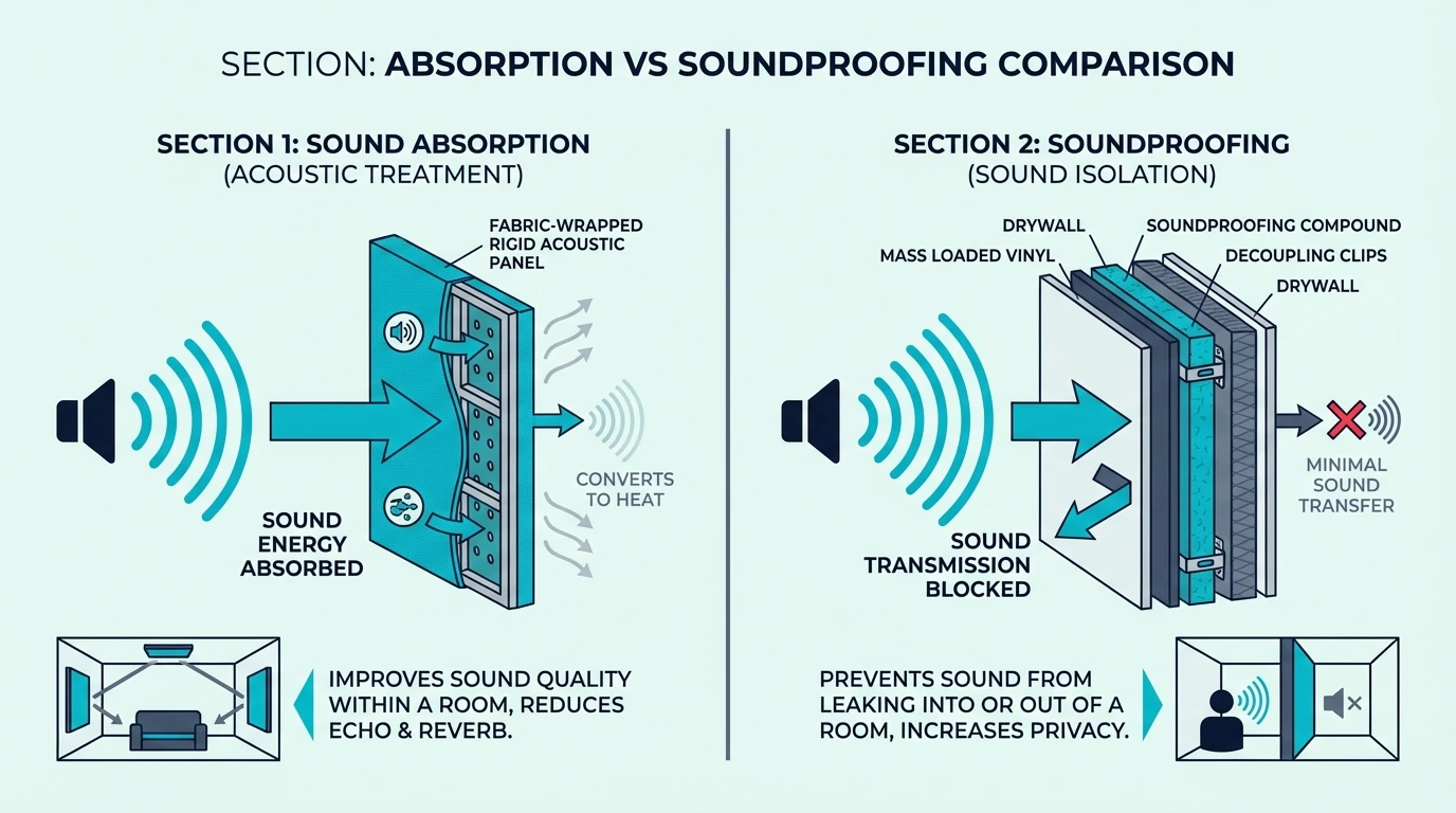 Comparison of sound absorption and soundproofing