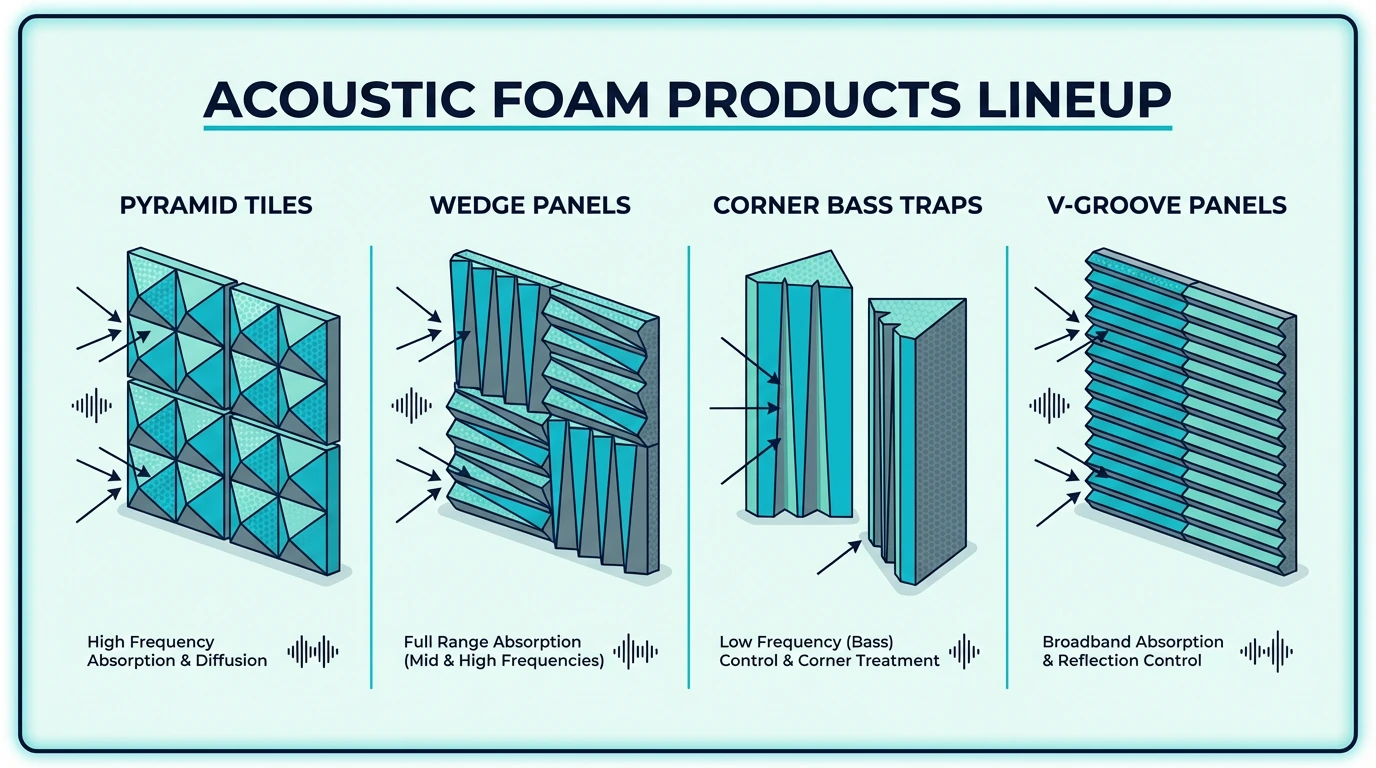 Acoustic foam products lineup for home studio