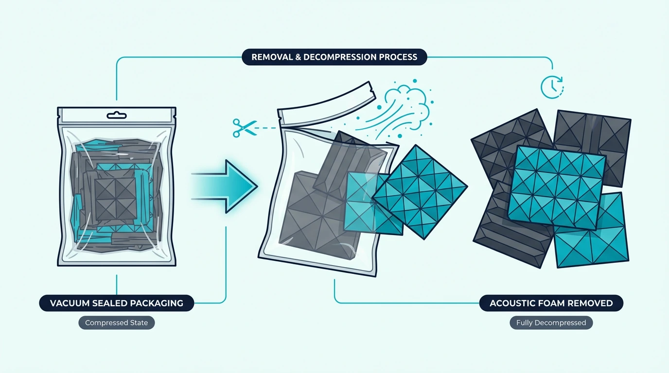 Acoustic foam removed from vacuum-sealed packaging