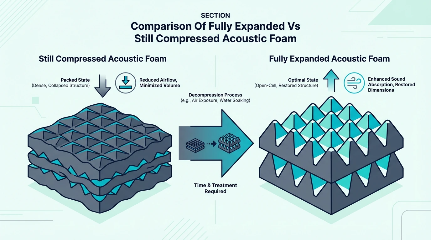 Fully expanded acoustic foam compared with compressed foam