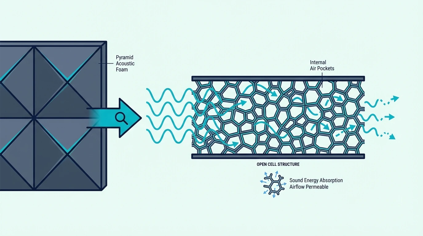 Cross section of open-cell acoustic foam before painting