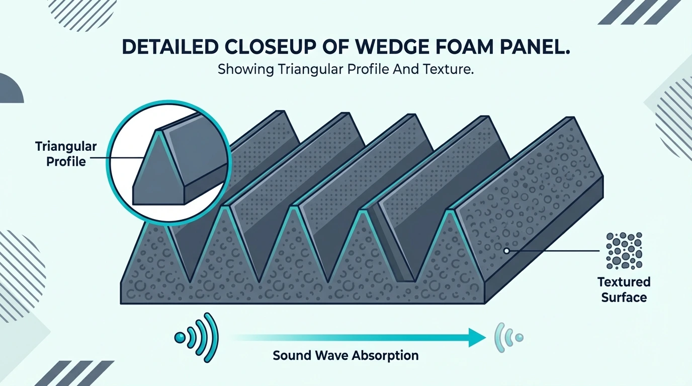 Close-up of wedge acoustic foam showing its triangular profile