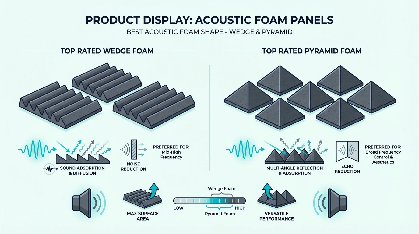 Product display of wedge and pyramid acoustic foam panels