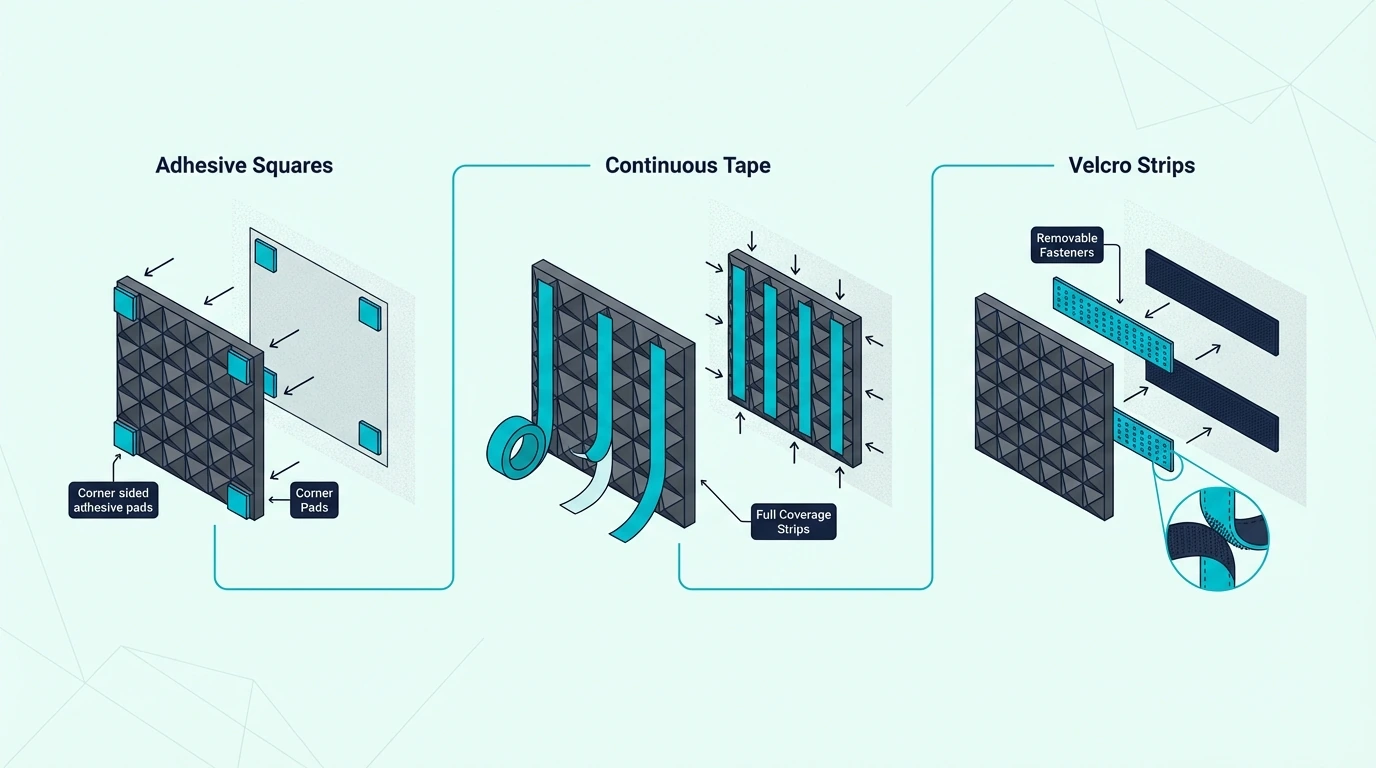 Tape and strip mounting options for acoustic foam (fast installs and renter-friendly removal)