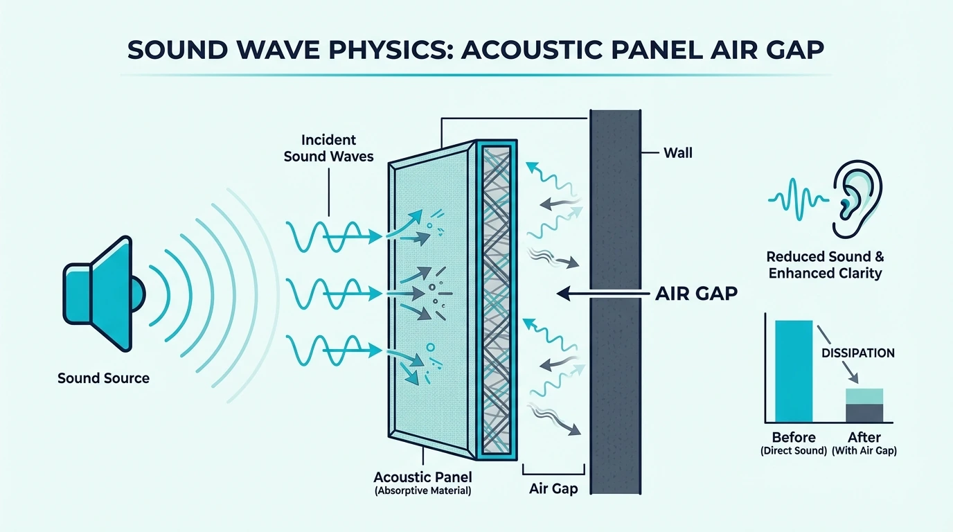Sound wave physics behind acoustic panel air gaps