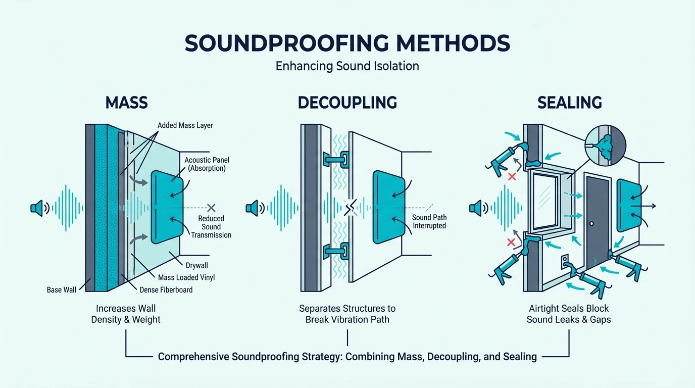 Soundproofing methods mass decoupling sealing for do acoustic panels keep sound in