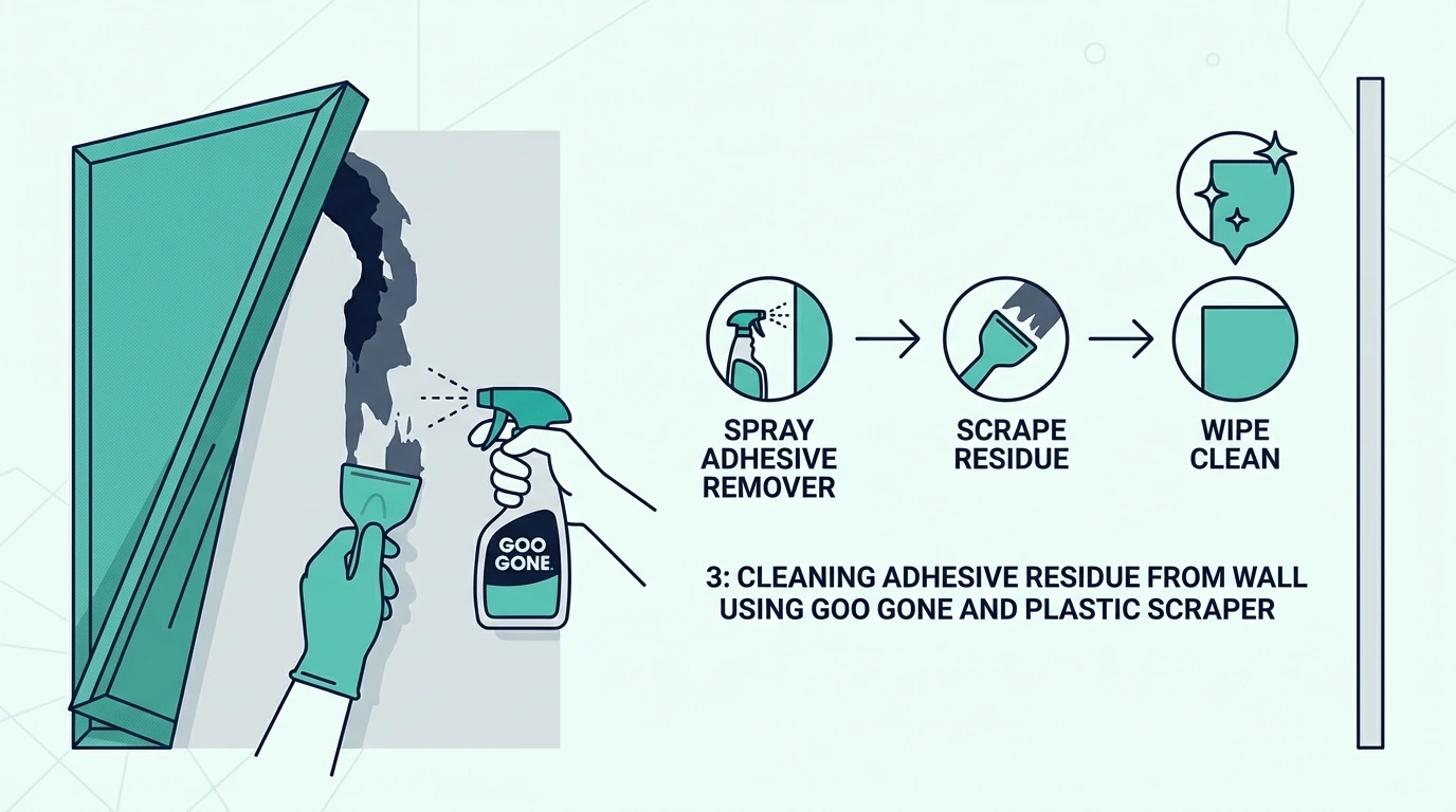 Cleaning adhesive residue from wall
