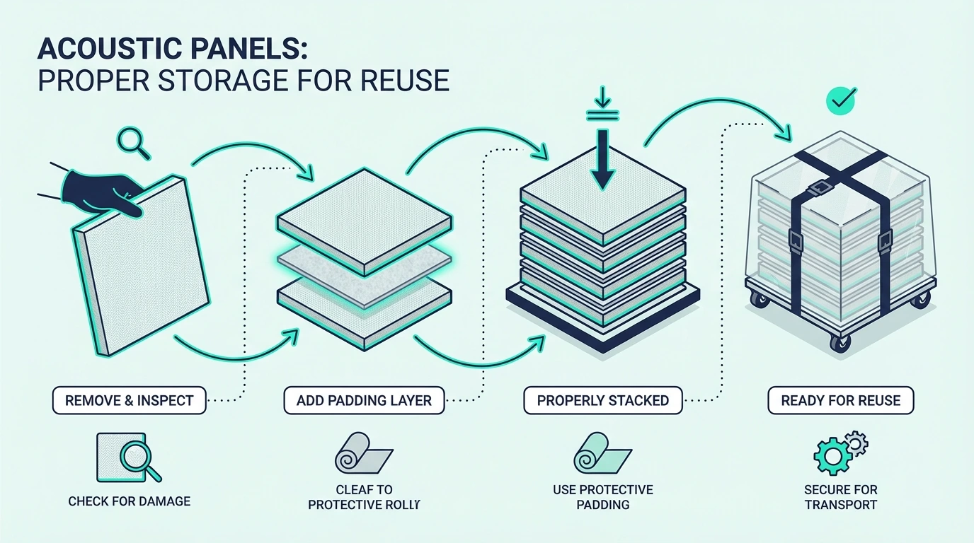 Acoustic panels stored for reuse